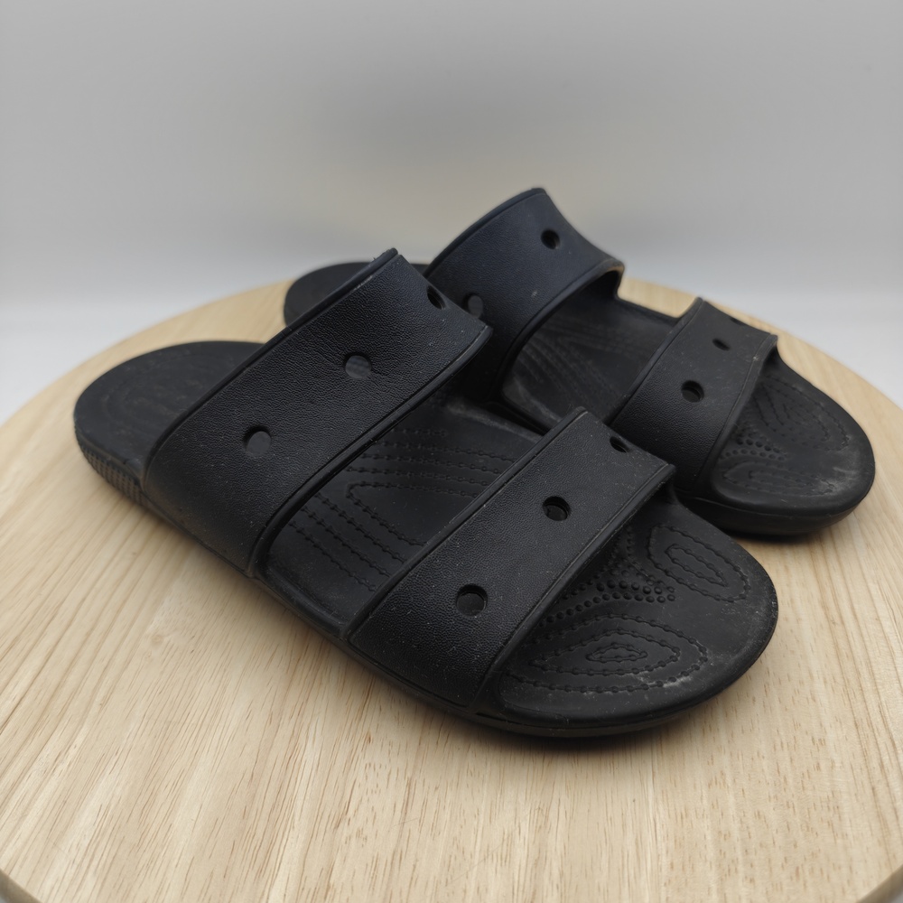 Crocs Slide Sandals Shoes Mens 7 Womens 9 Black Double Strap Slip On Iconic